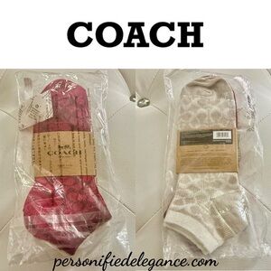 NEW Coach Signature Print Bright Violet/Chalk 2 Pack Ankle Socks One Size